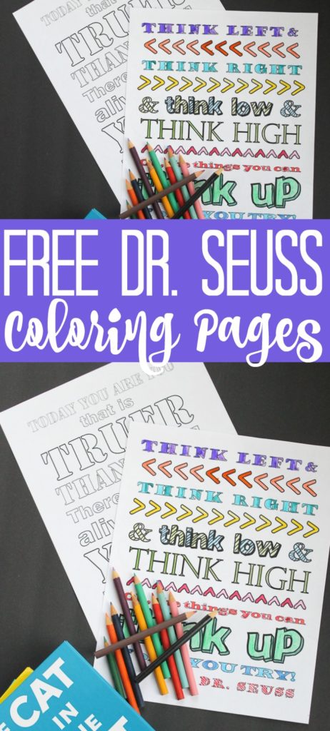 Grab these free printable Dr. Seuss color pages and celebrate Read Across America Day! Kids of all ages will love coloring these Dr. Seuss quotes! #drseuss #freeprintable #coloringpages #coloring #adultcoloring #kids #kidscoloringpages #adultcoloring pages #seuss #printables #freeprintables #kidsprintables #quotes #seussquotes