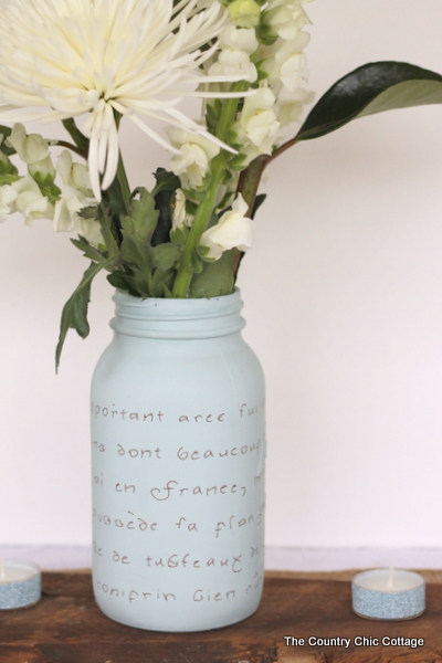 French Script Mason Jar Vase -- a great DIY wedding idea!