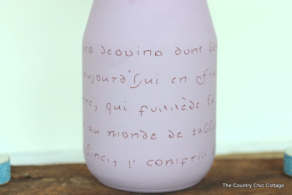 French Script traced on Mason Jar Vase 