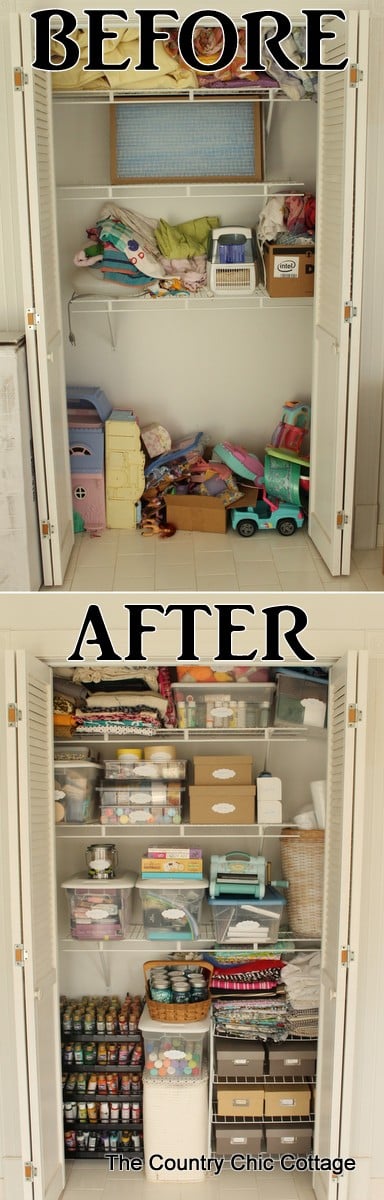 Organized Craft Closet -- turn any under utilized closet in your home into a fabulous craft closet with these tips and tricks. Organized Craft Closet -- turn any under utilized closet in your home into a fabulous craft closet with these tips and tricks.