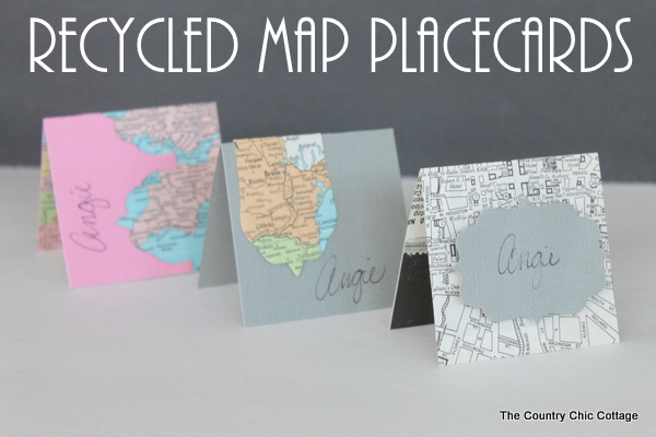 Recycled Map Placecards -- make placecards for your next party or a wedding from recycled maps with these great ideas. DIY wedding name cards