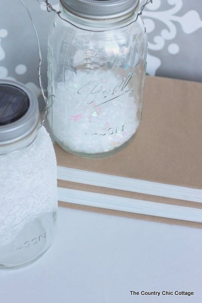 Solar Mason Jar Lights with glitter snow