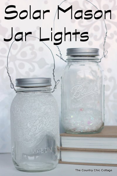 Solar Mason Jar Lights -- add tops to your mason jars and use solar power to light up the outdoors. DIY Solar Mason Jar Lights
