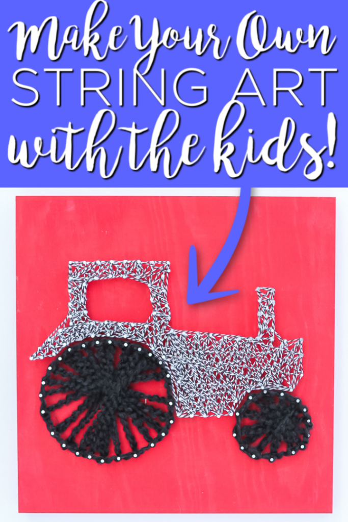 Make this DIY string art with your kids! This easy craft idea will keep them busy wrapping string around nails to create a cute picture they can hang in their rooms! #stringart #kidscrafts #kids