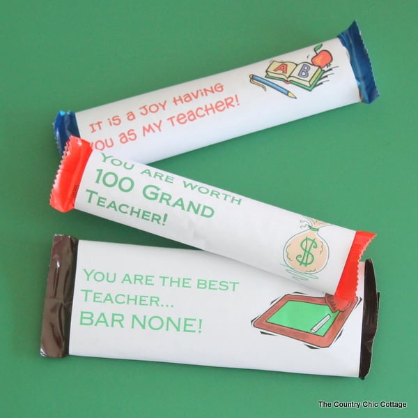 image of teacher appreciation candy bar wrappers