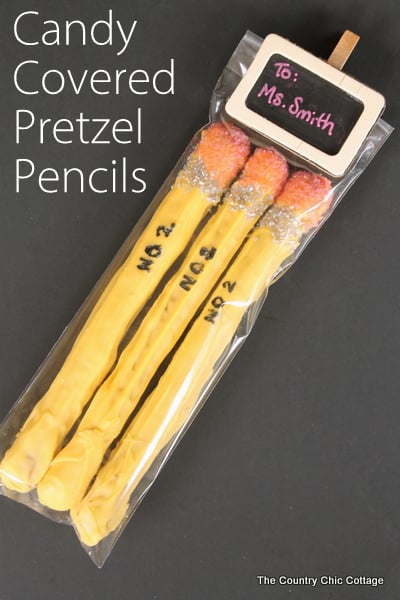 Candy Covered Pretzel Pencils for Teacher Appreciation Week -- make these fun pretzel pencils in just minutes!