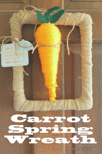 Carrot Spring Wreath -- grab some StyroFoam to make a fun carrot then add to a rectangular wreath. A fun spring wreath that is cute and unique.