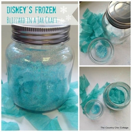 Blizzard in a jar craft inspired by Disney's Frozen. Make your own Disney's Frozen craft with these super simple instructions.