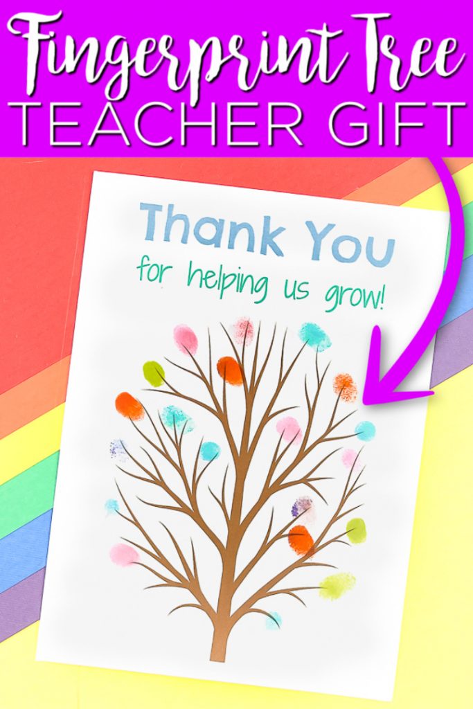Download this free printable fingerprint tree and gift to a teacher that your child loves! Add fingerprints from the entire class for a gift the teacher will treasure for years! #fingerprint #teachergift #teacherappreciation #freeprintable #printable #thankyou #giftidea