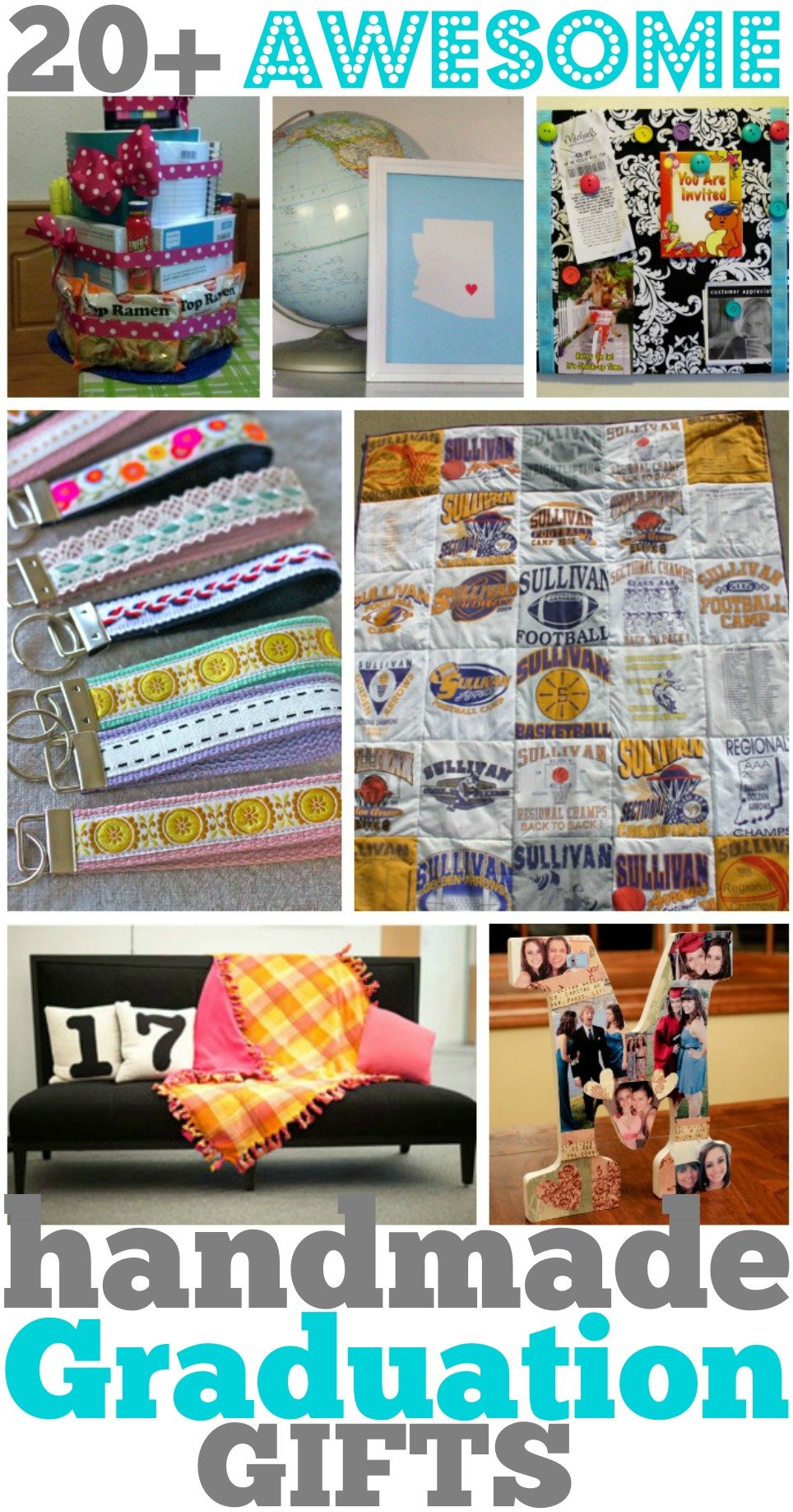 Over 20 handmade graduation gifts for you to pick and choose. A fun collection for every graduate of handmade graduation gift ideas! #graduation #highschoolgraduation #grad #giftideas