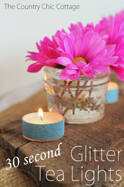 Make glitter tea lights in just 30 seconds with no mess!  Use these for your wedding or reception.  Click to get the full instructions on making your own.