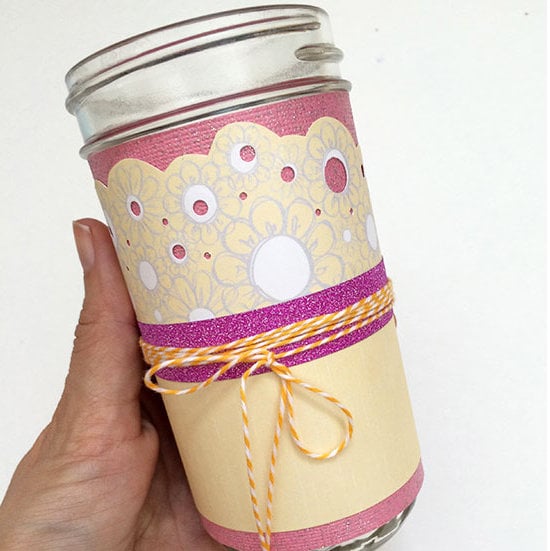 Flower Vase -- a printable vase wrap that can be added to any jar in seconds. A fun way to dress up flowers for a spring party or wedding.