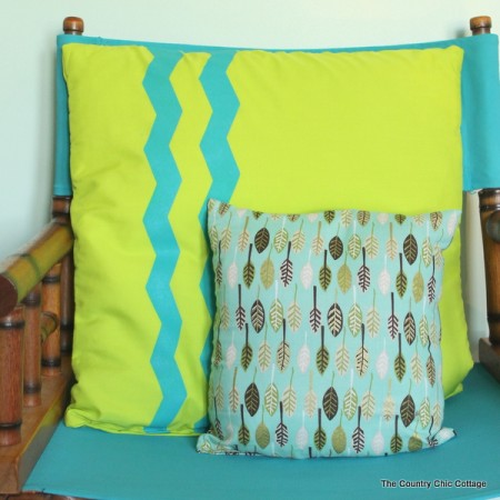 Chevron Stripe Pillow -- use special shaped tape to make chevron stripes on a fun pillow cover.