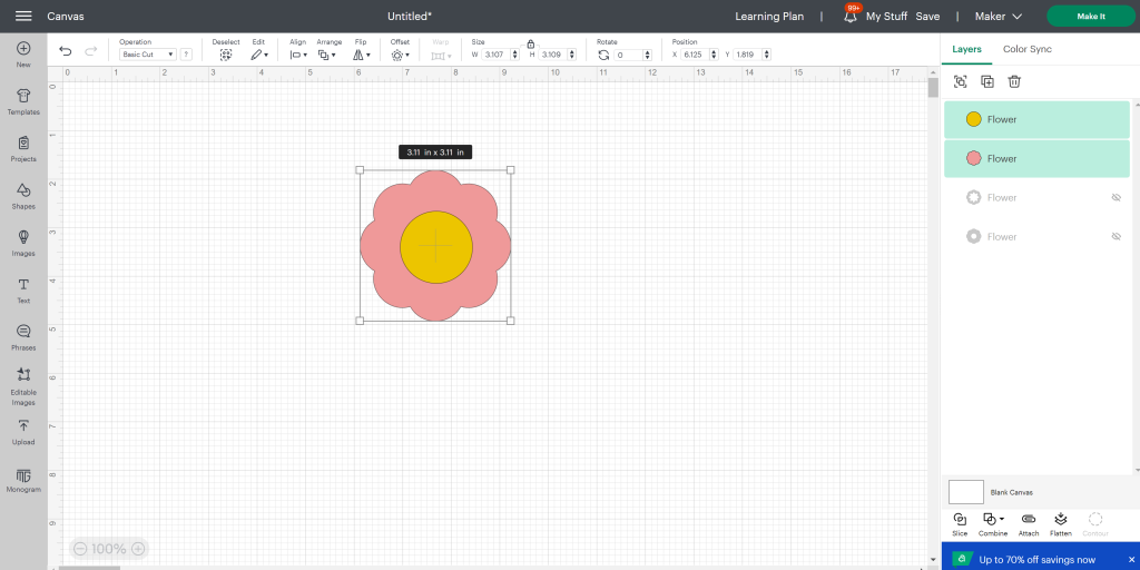 finished flower design in design space