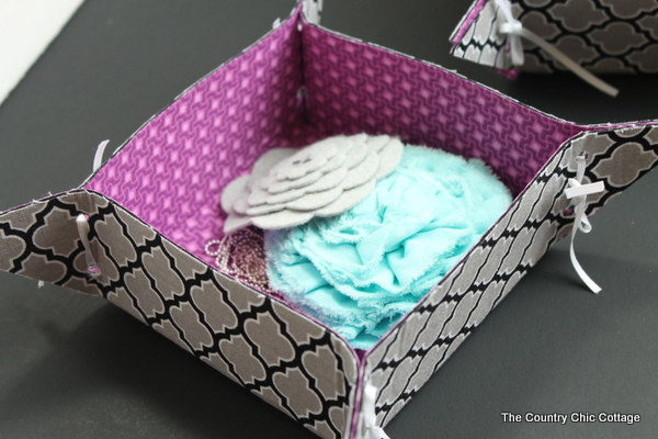 10 Minute Fabric Storage Tray -- a quick and easy way to make fun storage trays. Watch a video on how to make by clicking over to this post.