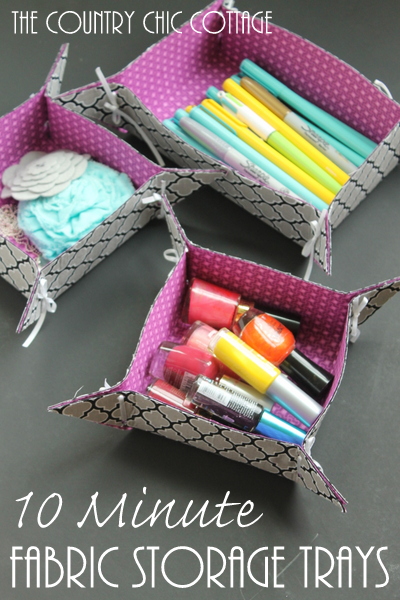 10 Minute Fabric Storage Tray -- a quick and easy way to make fun storage trays. Watch a video on how to make by clicking over to this post.