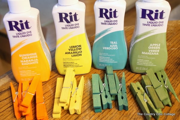 rit dye used to add color to clothespins