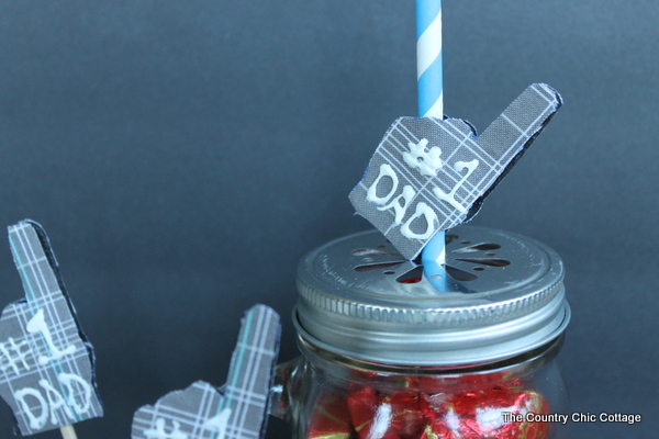 One kids craft Father's Day gift with one foam finger on a mason jar