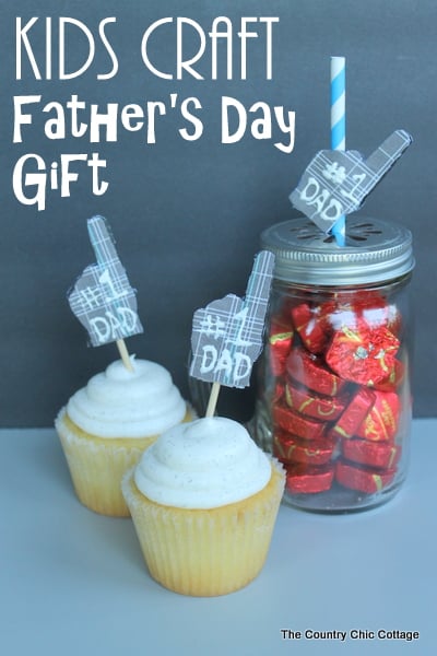 two cupcakes and jar for kids craft Father's Day gift with foam fingers