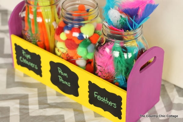 Mason Jar Craft Supply Organizer with supplies