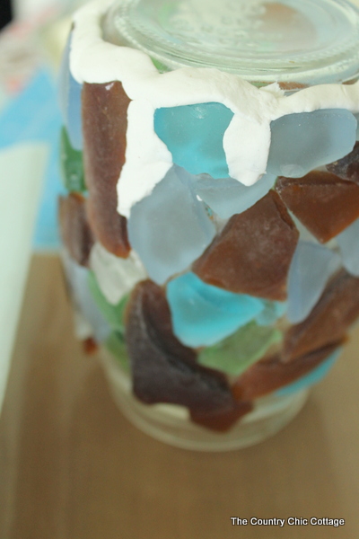 adding clay around sea glass