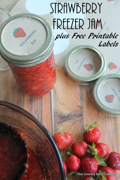 Strawberry Freezer Jame with Free Printable Labels -- get secrets for making great strawberry freezer jam plus some free printable labels for adding to your jars.