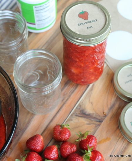 Strawberry Freezer Jame with Free Printable Labels -- get secrets for making great strawberry freezer jam plus some free printable labels for adding to your jars.