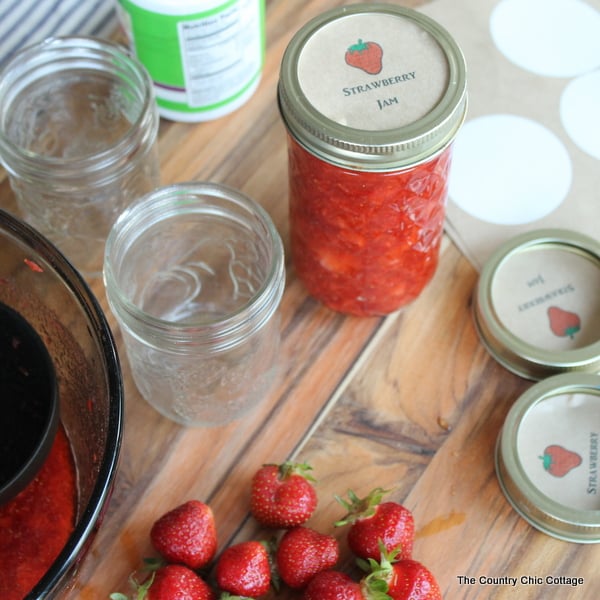 Strawberry Freezer Jame with Free Printable Labels -- get secrets for making great strawberry freezer jam plus some free printable labels for adding to your jars.