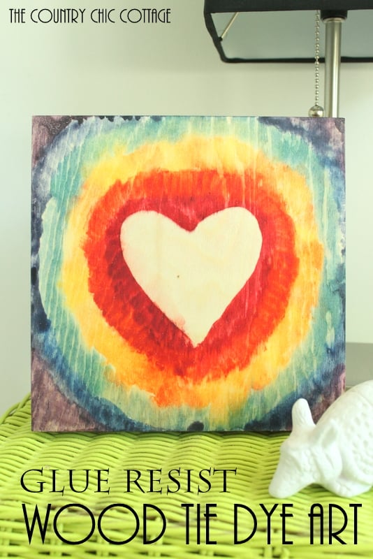 Wood Tie Dye Art -- use glue to create patterns on wood before adding RIT dye for an awesome effect!