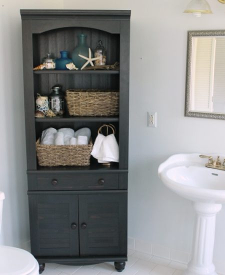 Finding a bathroom cabinet -- shopping for and finding the perfect bathroom cabinet -- even if it turns out to be a bookshelf!