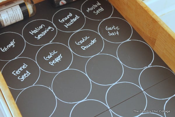 Labeling spice drawer chalkboard liner paper