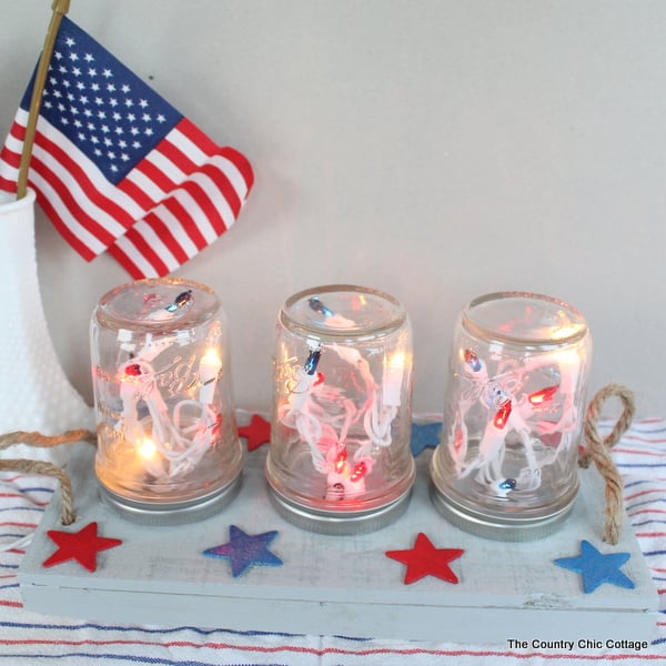 completed patriotic mason jar centerpiece