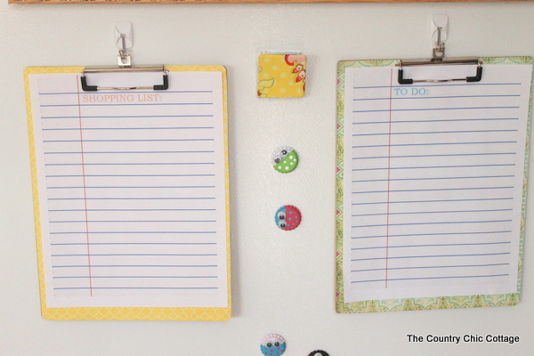 hanging clipboards as part of a kitchen command center