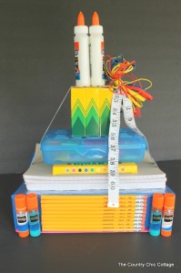 School Supplies Tower Teacher Gift -- make this fun gift for back to school. Every teacher needs school supplies!