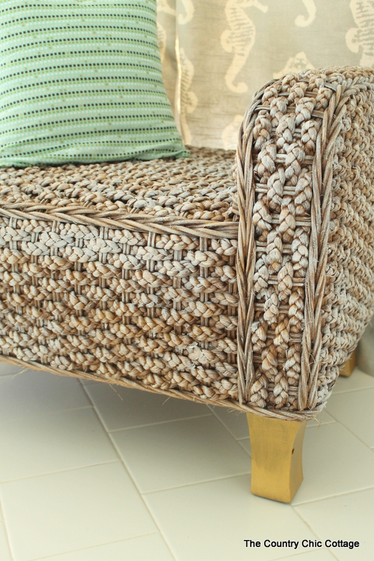 side view of painted wicker bench