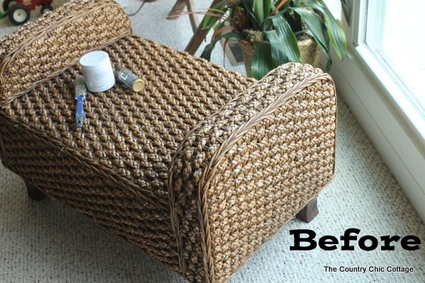 Wicker Makeover with paint -- add paint to wicker to give it a fun new look that will fit in with your home.  See how this bench looked before and after the paint treatment.