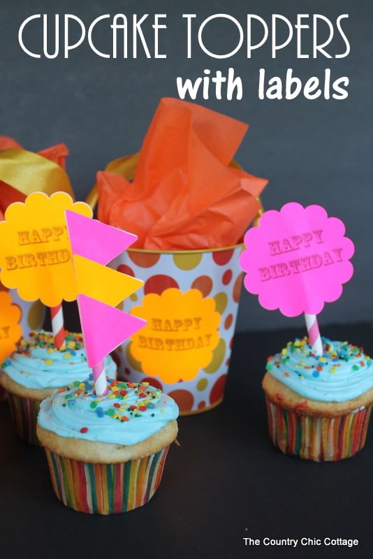 Cupcake Toppers with Labels -- two different ways to make cupcake toppers with labels plus ways to use those labels in other elements of your party!