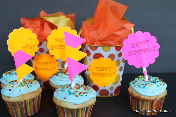 Cupcake Toppers with Labels -- two different ways to make cupcake toppers with labels plus ways to use those labels in other elements of your party!