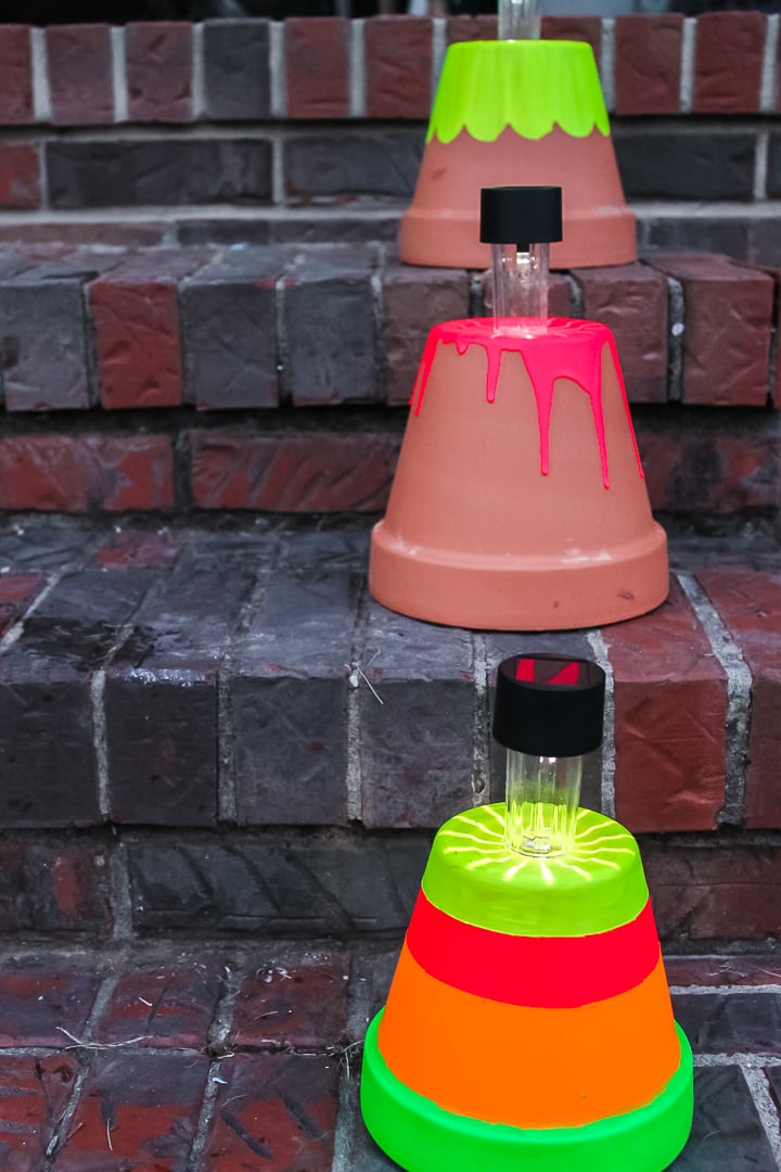 solar lights on brick steps