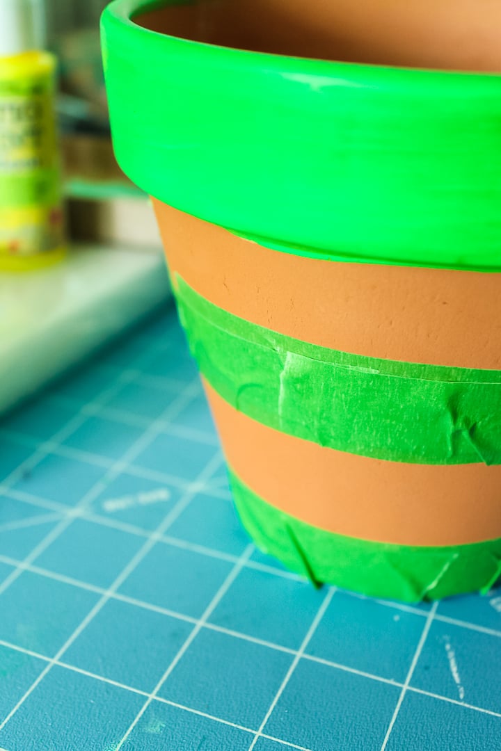 painter's tape on terracotta pot