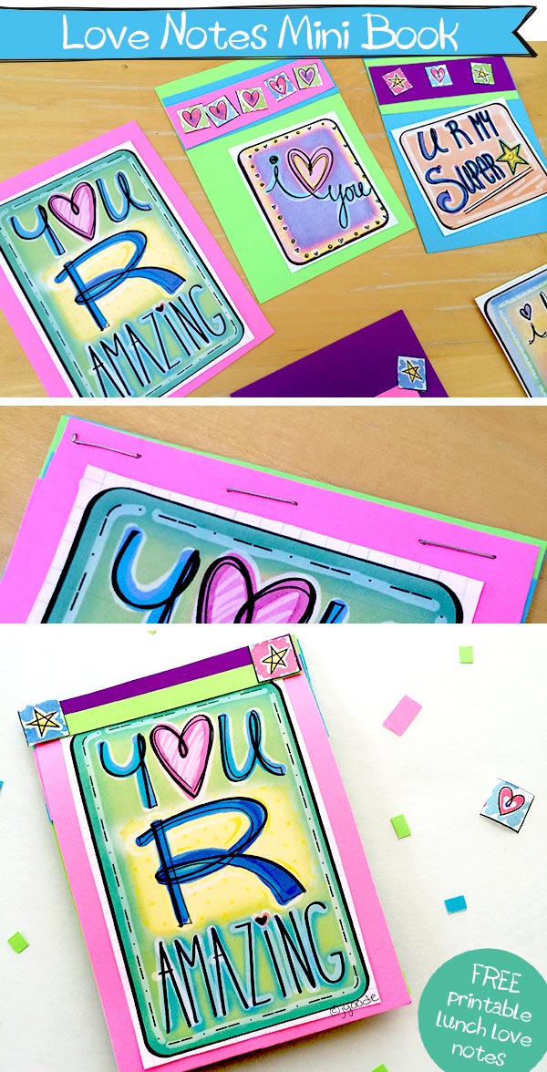 Make a mini book with free printable lunch love notes by Jen Goode