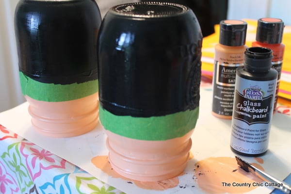Painted mason jars drying 