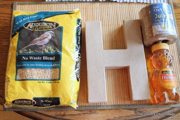 Bird Seed Monogram -- a fun craft project that the kids will love.  Make this bird feeder together then watch the birds!