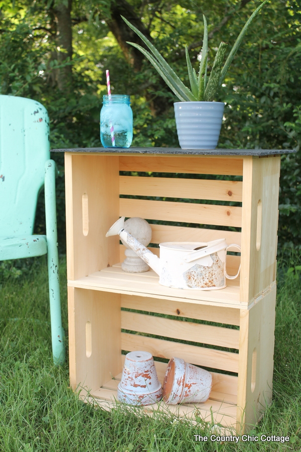 Crate Side Tables Four Ways -- four ways to use crates to create side tables indoors or out!