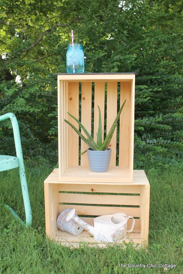 Crate Side Tables Four Ways -- four ways to use crates to create side tables indoors or out!