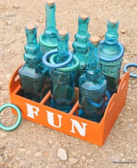 Make your own ring toss game -- a fun outdoor game that you can make for your kids.