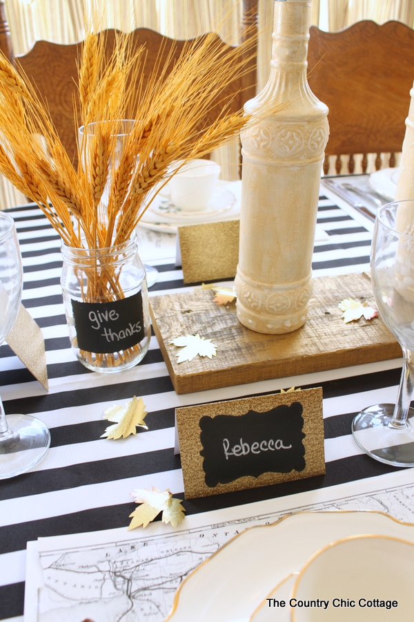 gold leaves on a fall table