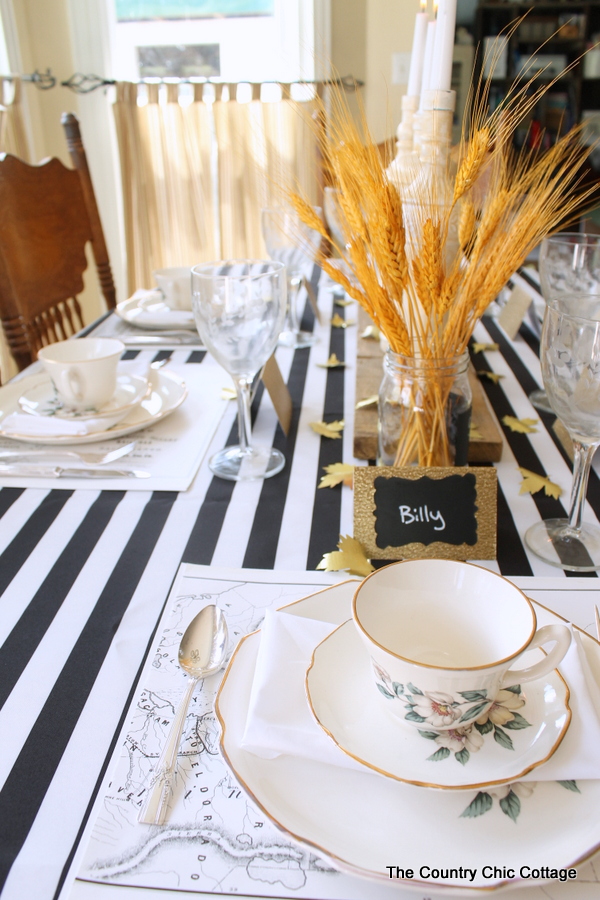 black and gold fall tablescape