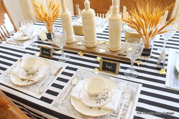 gold accents on a fall table