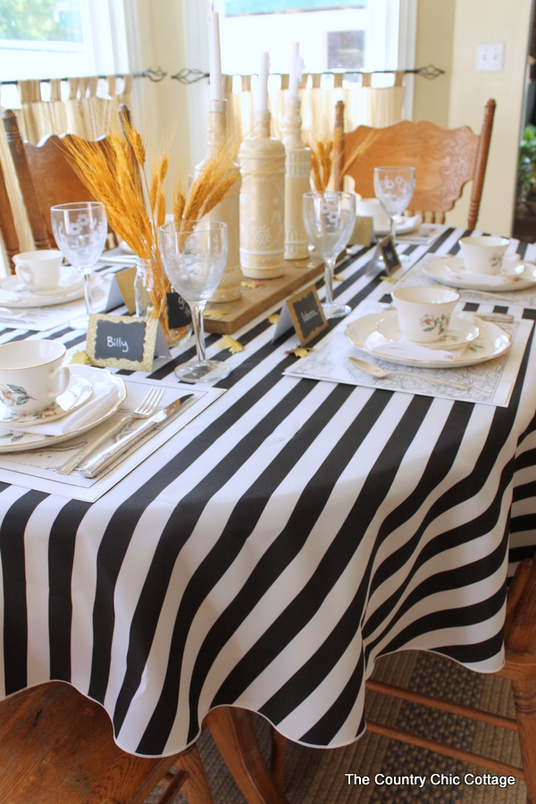 black and white striped tablecloth